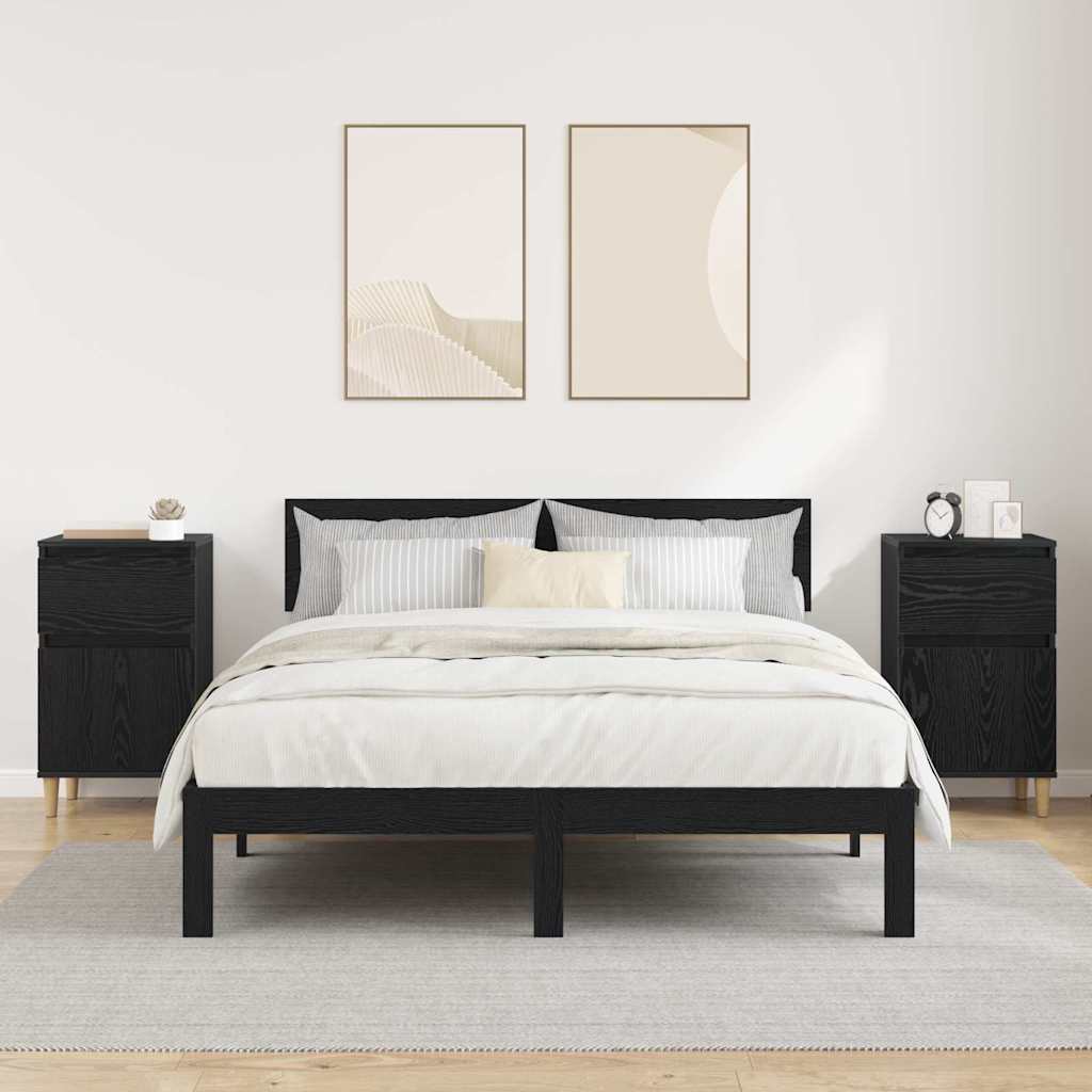 vidaXL Κομοδίνο 2 pcs Μαύρη Οξυά 40 x 35 x 70 εκ. Επεξεργασμένο ξύλο