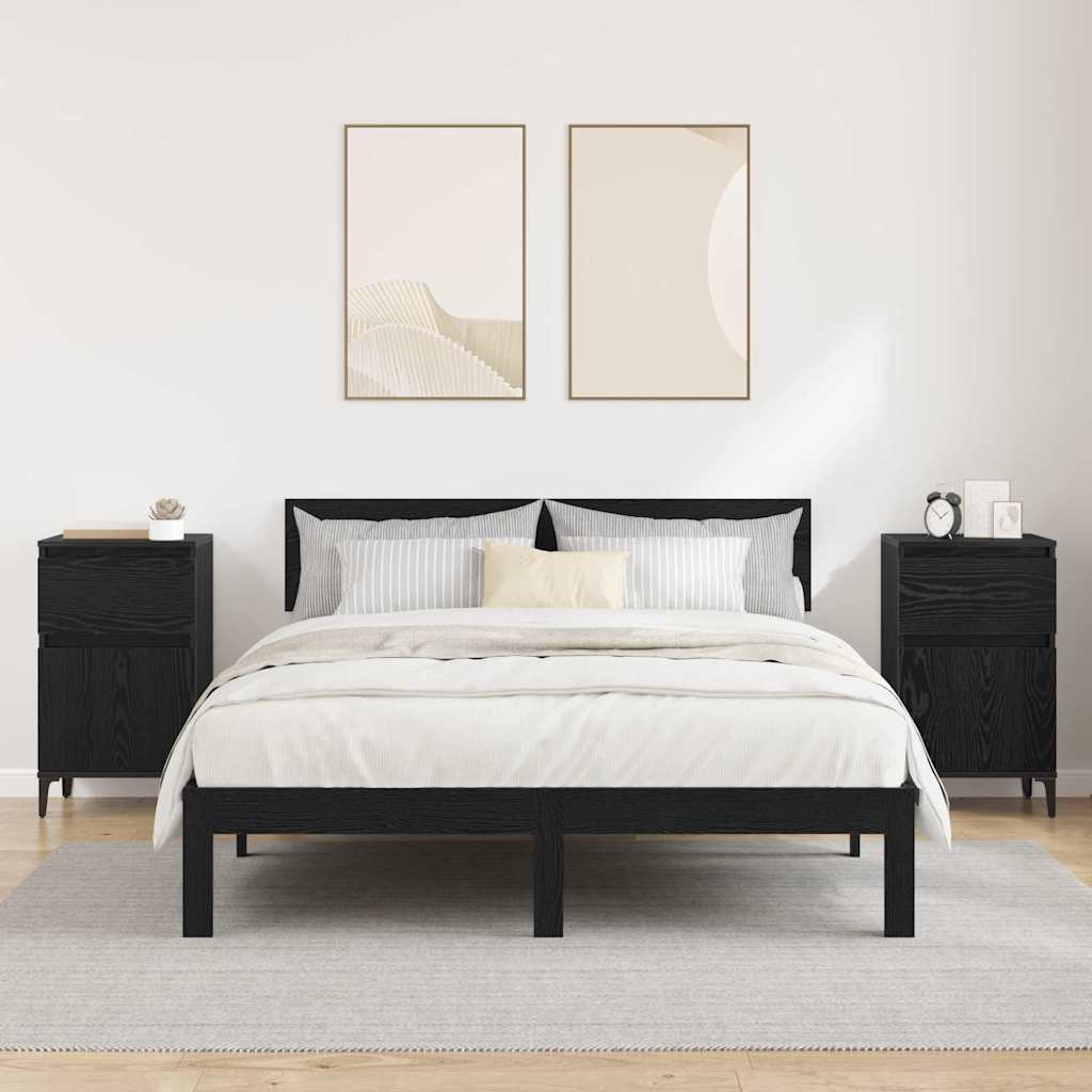 vidaXL Κομοδίνο 2 pcs Μαύρη Οξυά 40 x 35 x 70 εκ. Επεξεργασμένο ξύλο