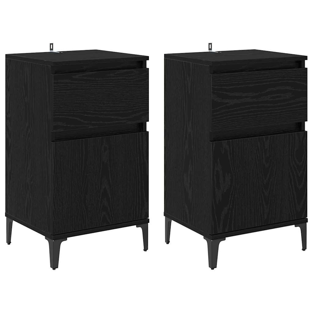 vidaXL Κομοδίνο 2 pcs Μαύρη Οξυά 40 x 35 x 70 εκ. Επεξεργασμένο ξύλο