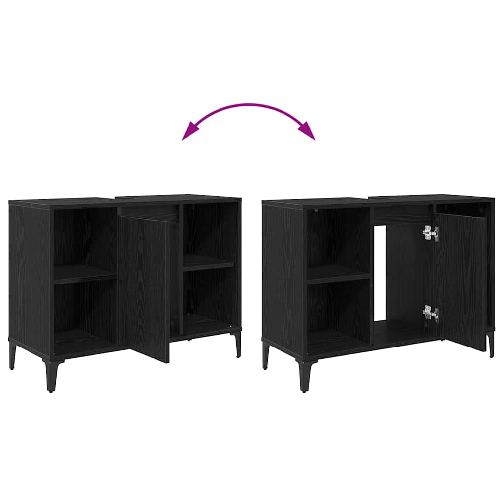 vidaXL Ντουλάπι νιπτήρα με ράφι με πόρτα Μαύρη Οξυά 80 x 33 x 60 εκ