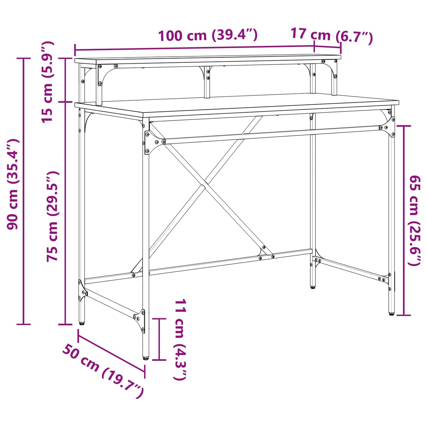 vidaXL Γραφείο Μαύρη Οξυά 100 x 50 x 90 cm Επεξεργασμένο Ξύλο