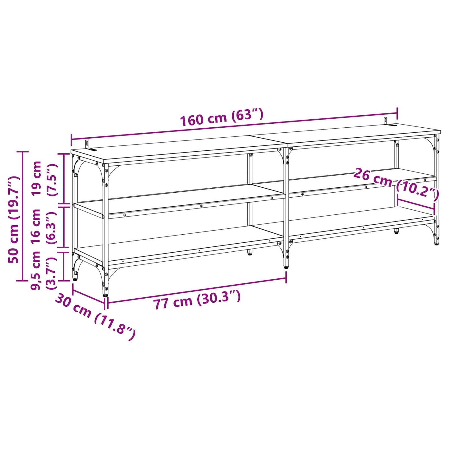 vidaXL Ντουλάπι TV 160 x 30 x 50 εκ Μαύρη Οξυά