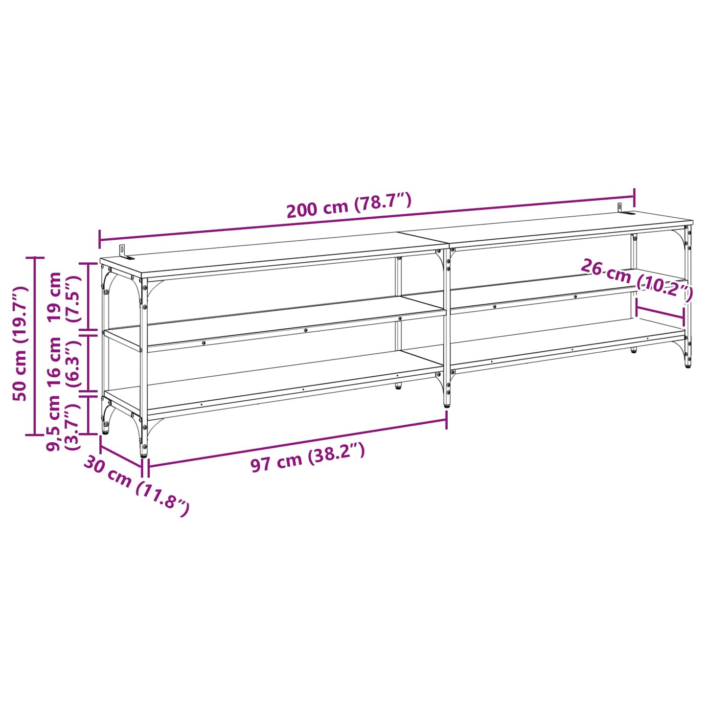 vidaXL Ντουλάπι TV 200 x 30 x 50 cm Μαύρη Οξυά