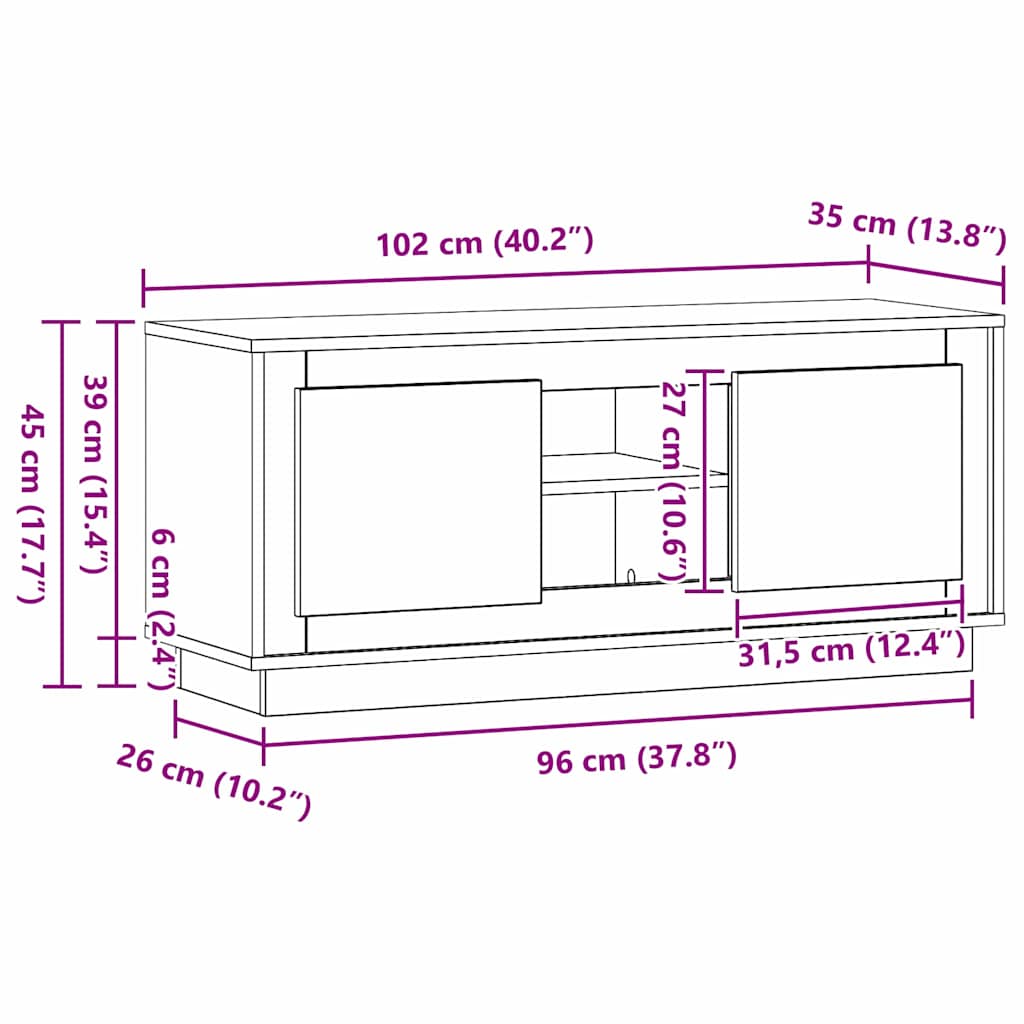 vidaXL Ντουλάπι TV 102 x 35 x 45 εκ. Παλιό Ξύλο Επεξεργασμένο Ξύλο