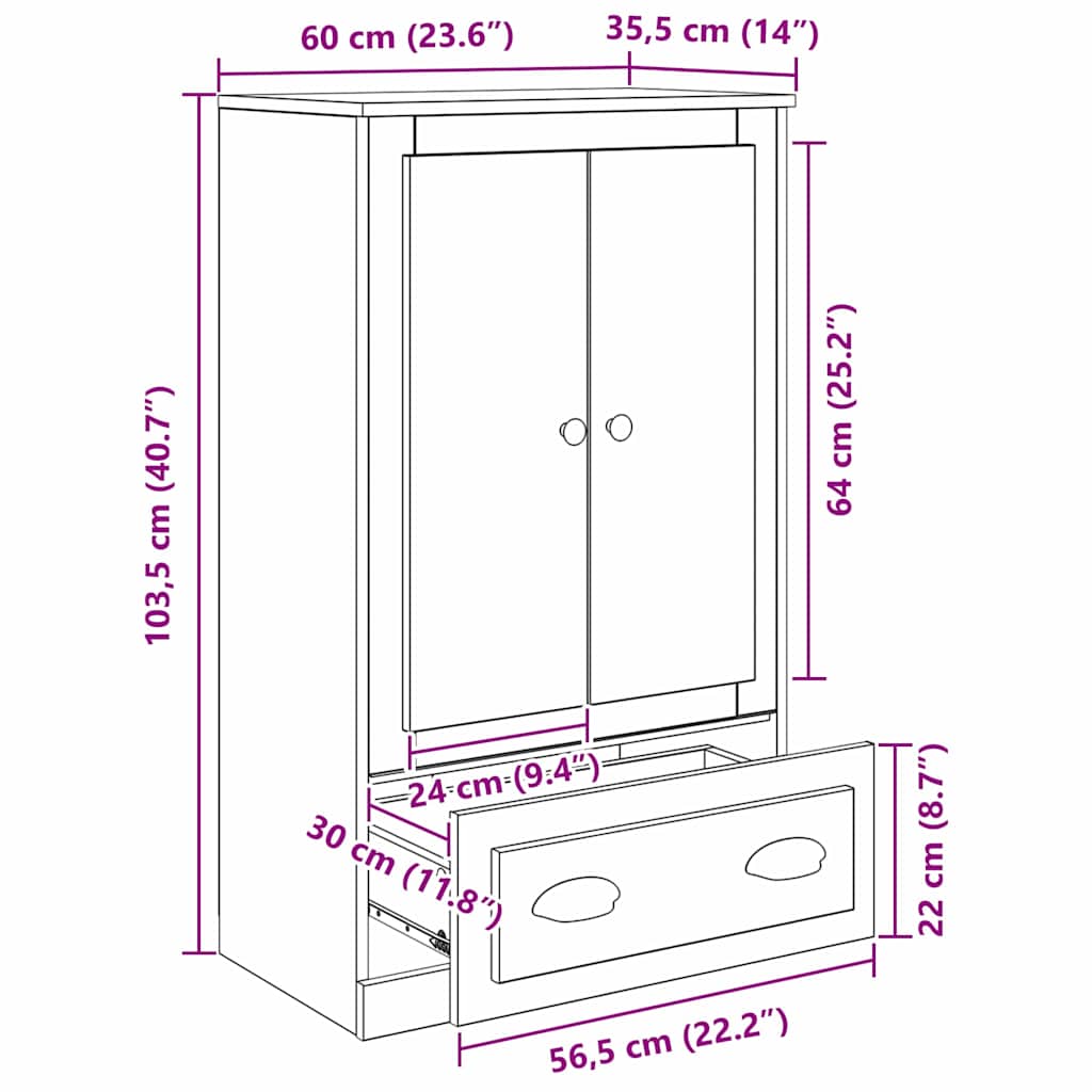 vidaXL Highboard Μαύρη Οξυά 60 x 35,5 x 103,5 εκ. Επεξεργασμένο ξύλο
