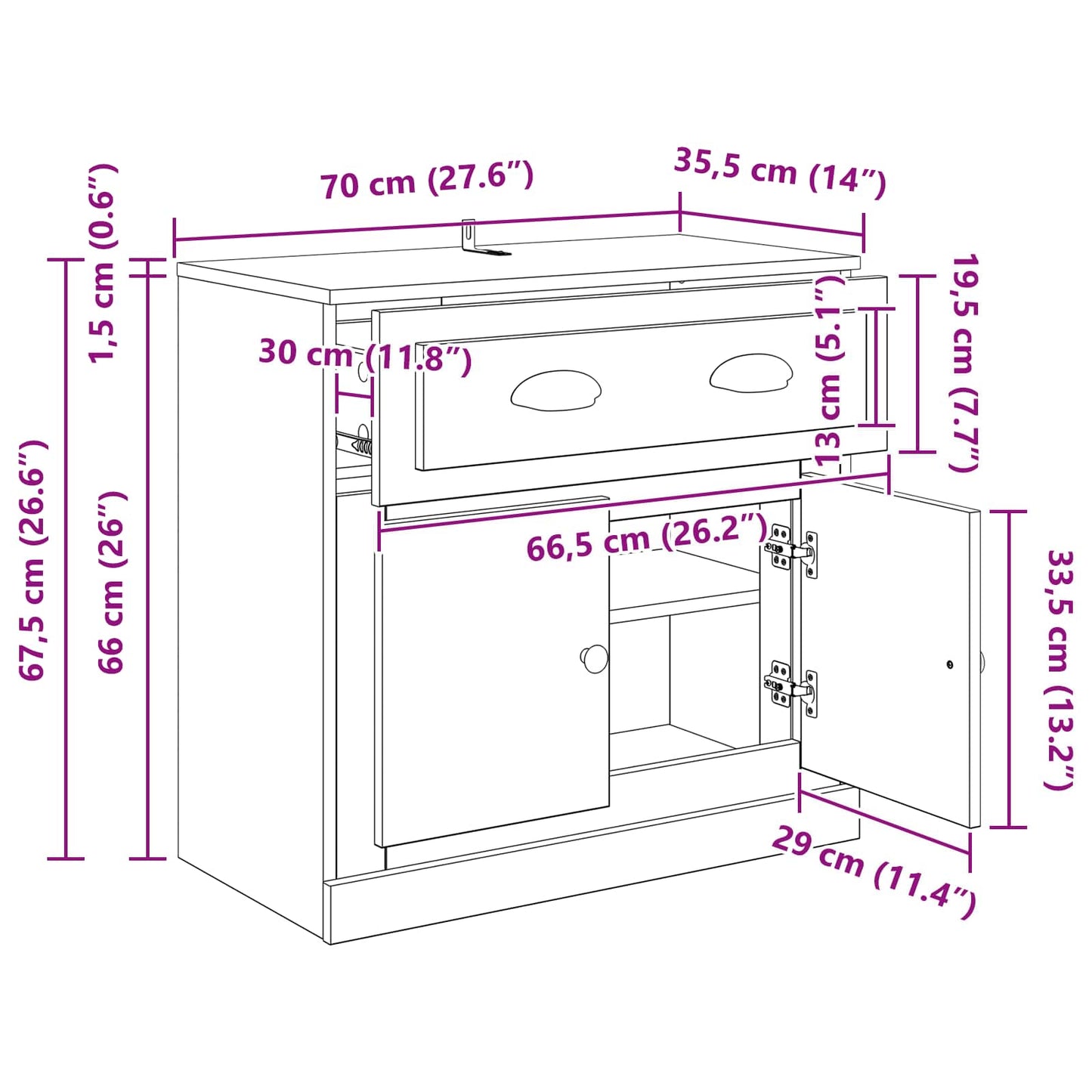 vidaXL Highboard Artisan Oak 70 x 35,5 x 67,5 εκ. Επεξεργασμένο ξύλο