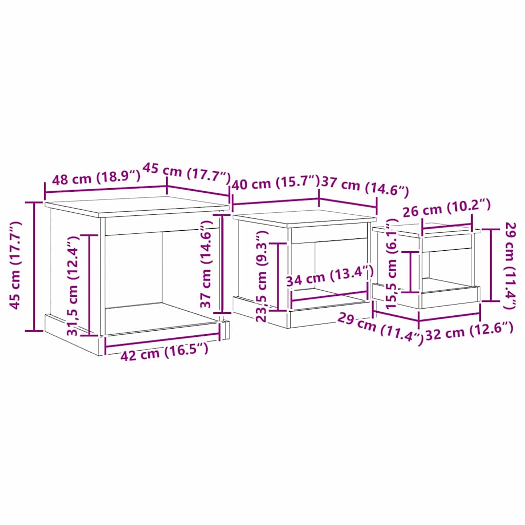 vidaXL Τραπεζάκι σαλονιού 3 pcs Artisan Oak Επεξεργασμένο ξύλο