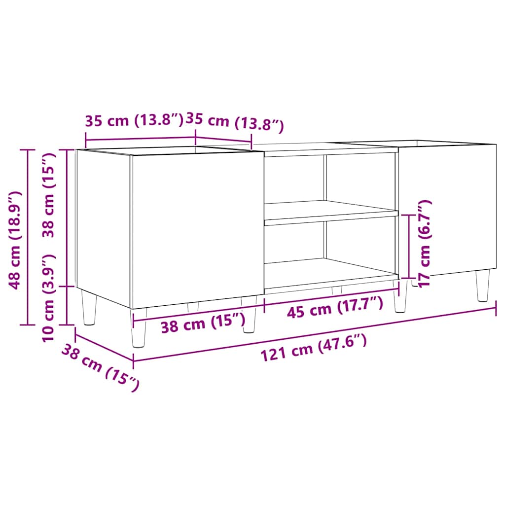 vidaXL Ντουλάπι δίσκων βινυλίου 121 x 38 x 48 cm Επεξεργασμένο Ξύλο