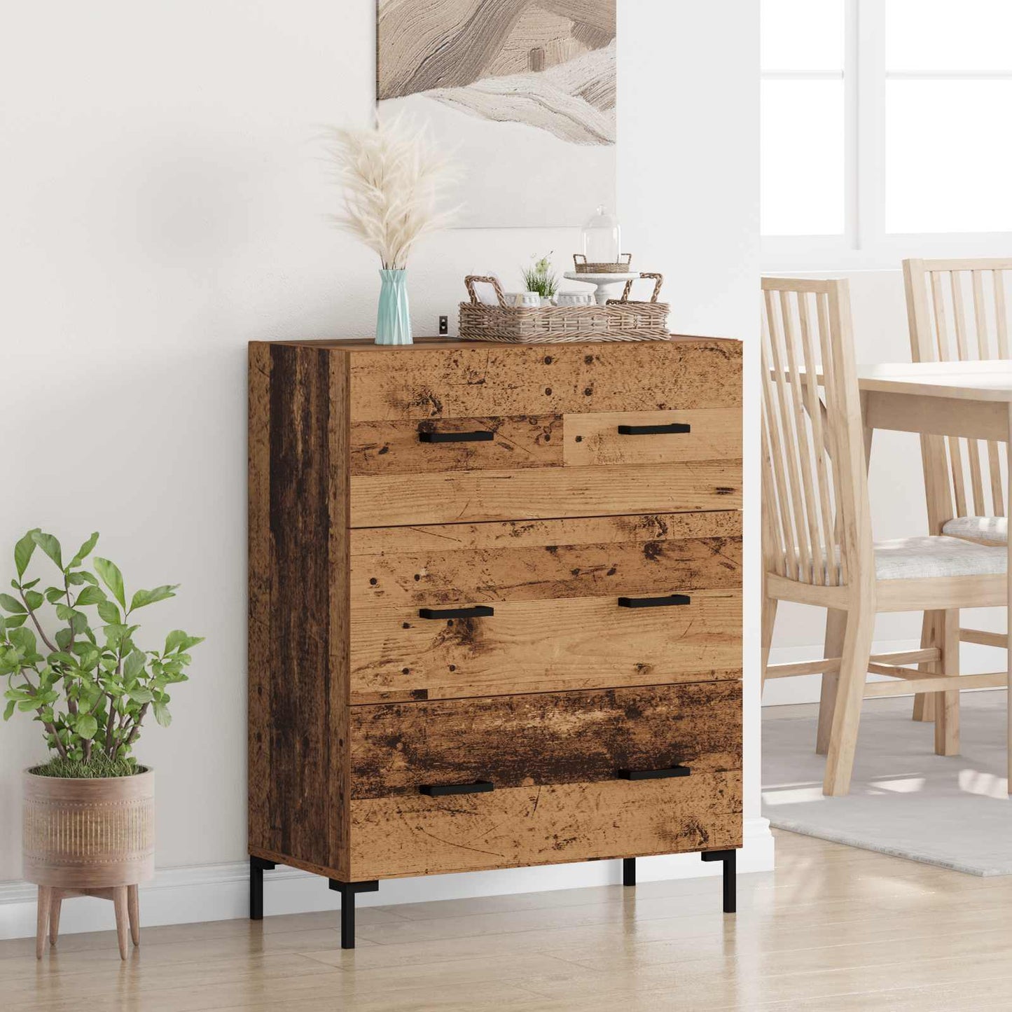 vidaXL Πλαϊνό γραφείο με συρτάρι Παλιό Ξύλο 69,5 x 34 x 90 εκ.