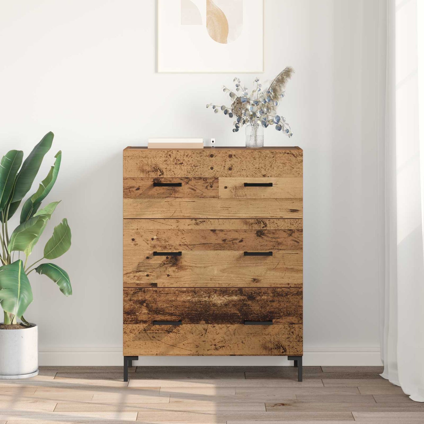 vidaXL Πλαϊνό γραφείο με συρτάρι Παλιό Ξύλο 69,5 x 34 x 90 εκ.