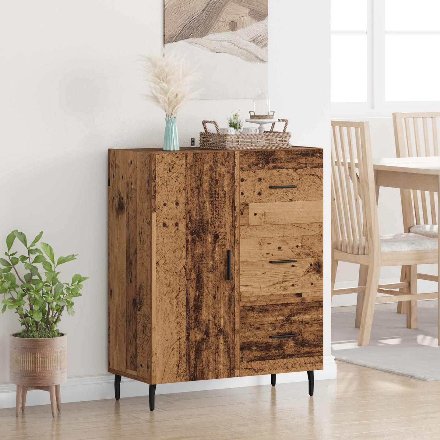 vidaXL Πλαϊνό γραφείο με συρτάρι Παλιό Ξύλο 69,5 x 34 x 90 εκ.