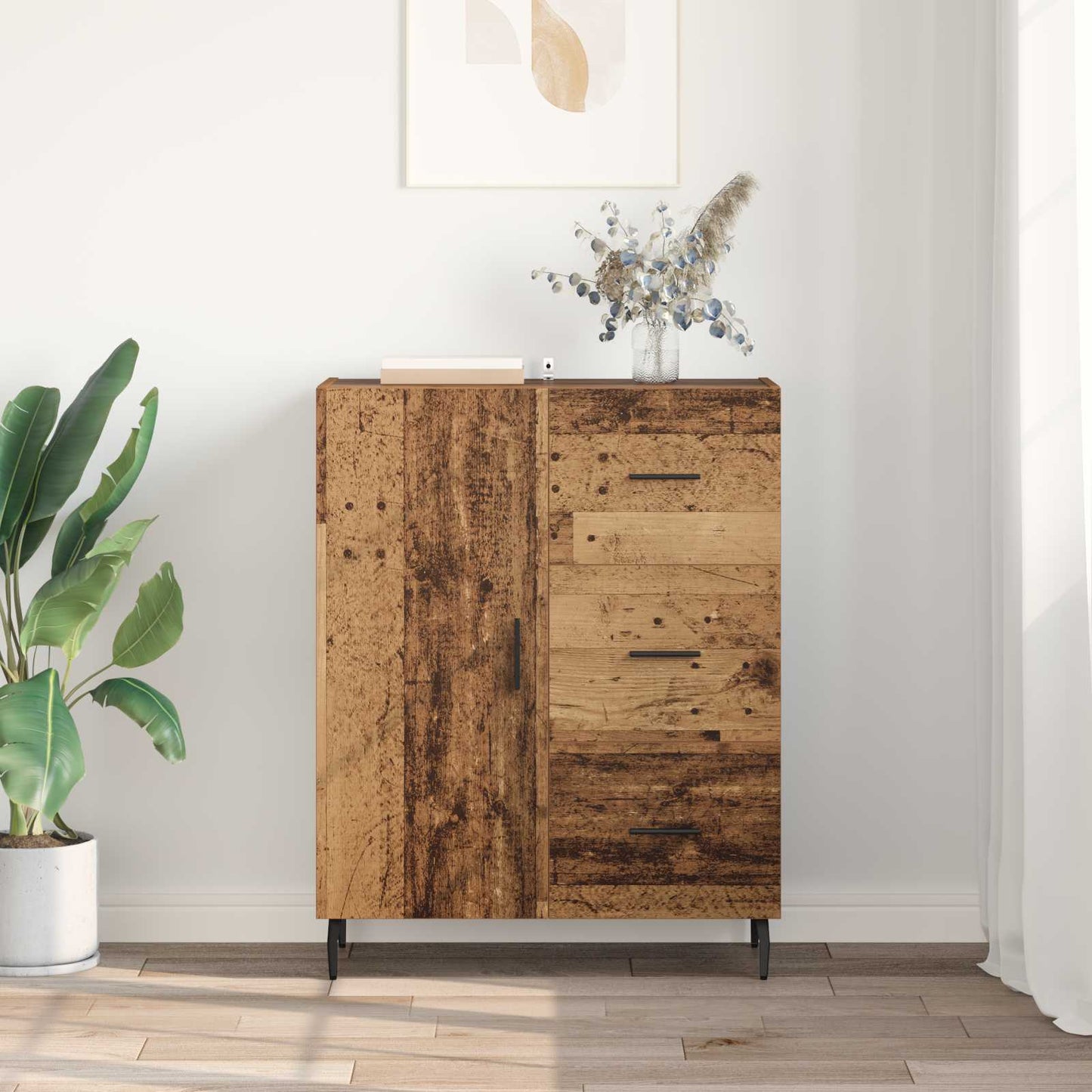 vidaXL Πλαϊνό γραφείο με συρτάρι Παλιό Ξύλο 69,5 x 34 x 90 εκ.