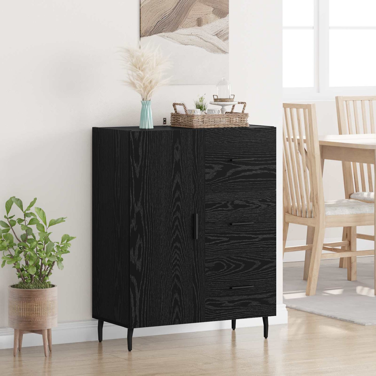 vidaXL Πλαϊνό γραφείο με συρτάρι Μαύρη Οξυά 69,5 x 34 x 90 εκ.