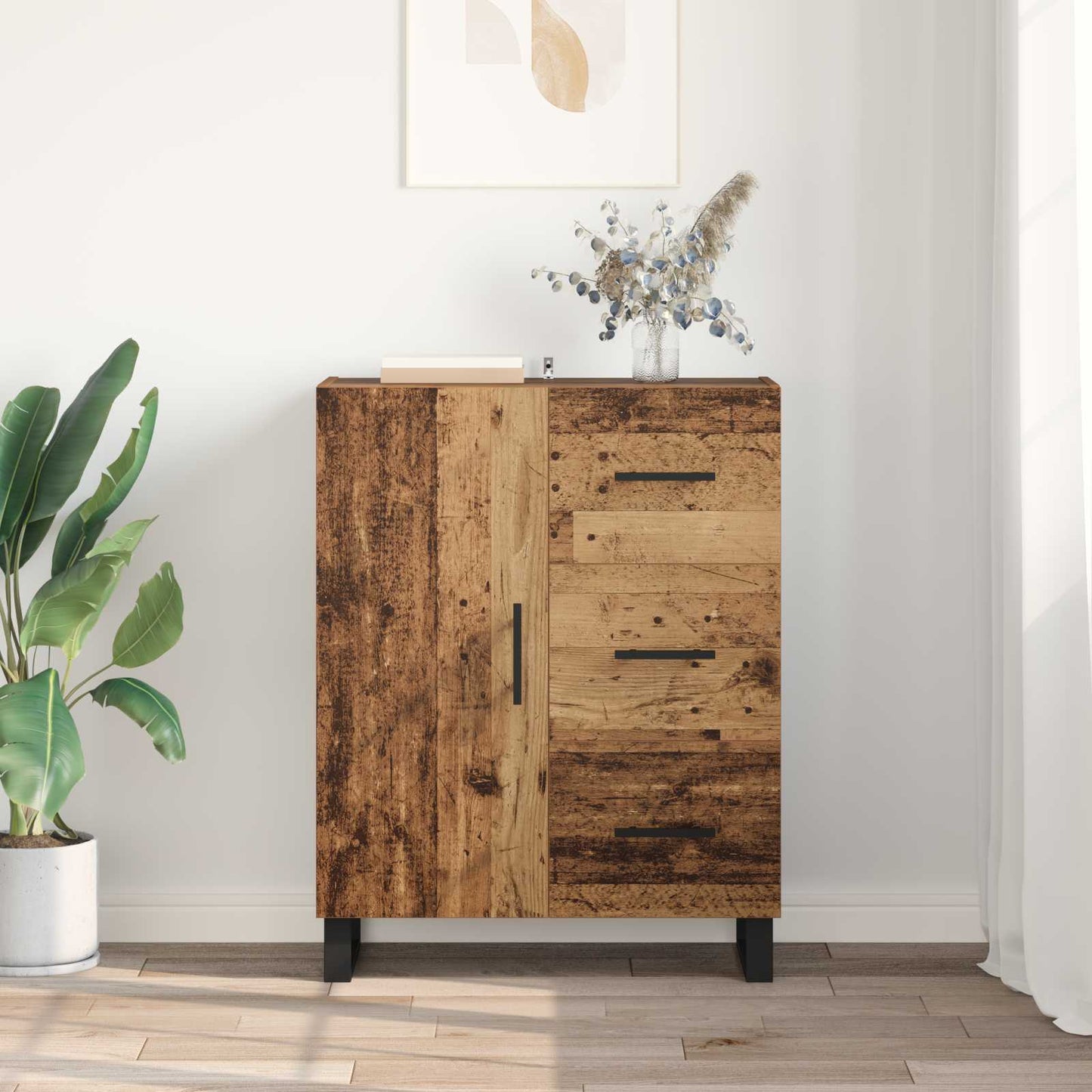 vidaXL Πλαϊνό γραφείο με συρτάρι Παλιό Ξύλο 69,5 x 34 x 90 εκ.
