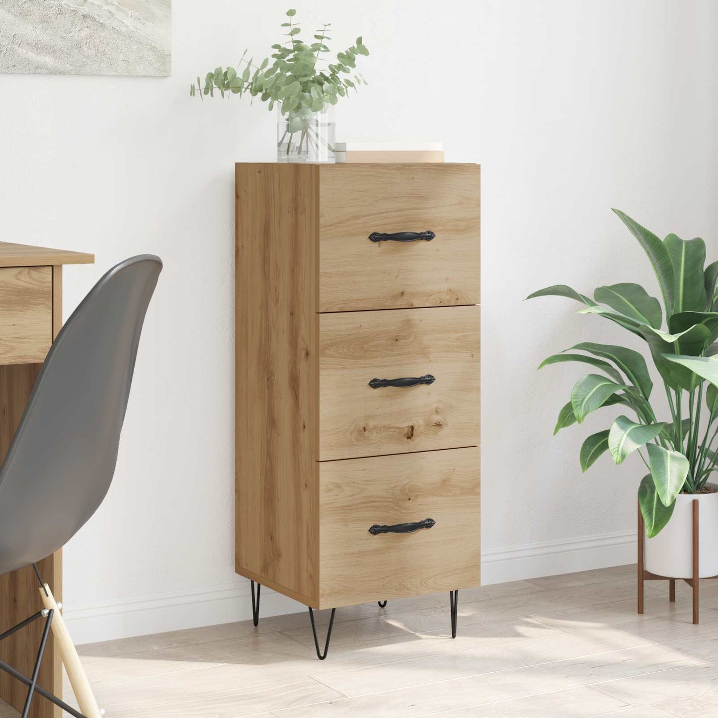 vidaXL Πλαϊνό γραφείο με συρτάρι artisan δρυς 34 x 34.5 x 90 εκ