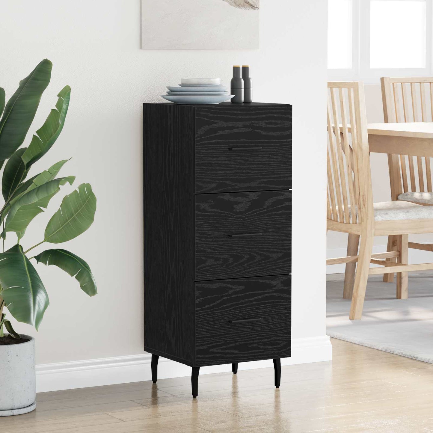 vidaXL Πλαϊνό γραφείο Μαύρη δρυς 34 x 34.5 x 90 εκ Επεξεργασμένο ξύλο