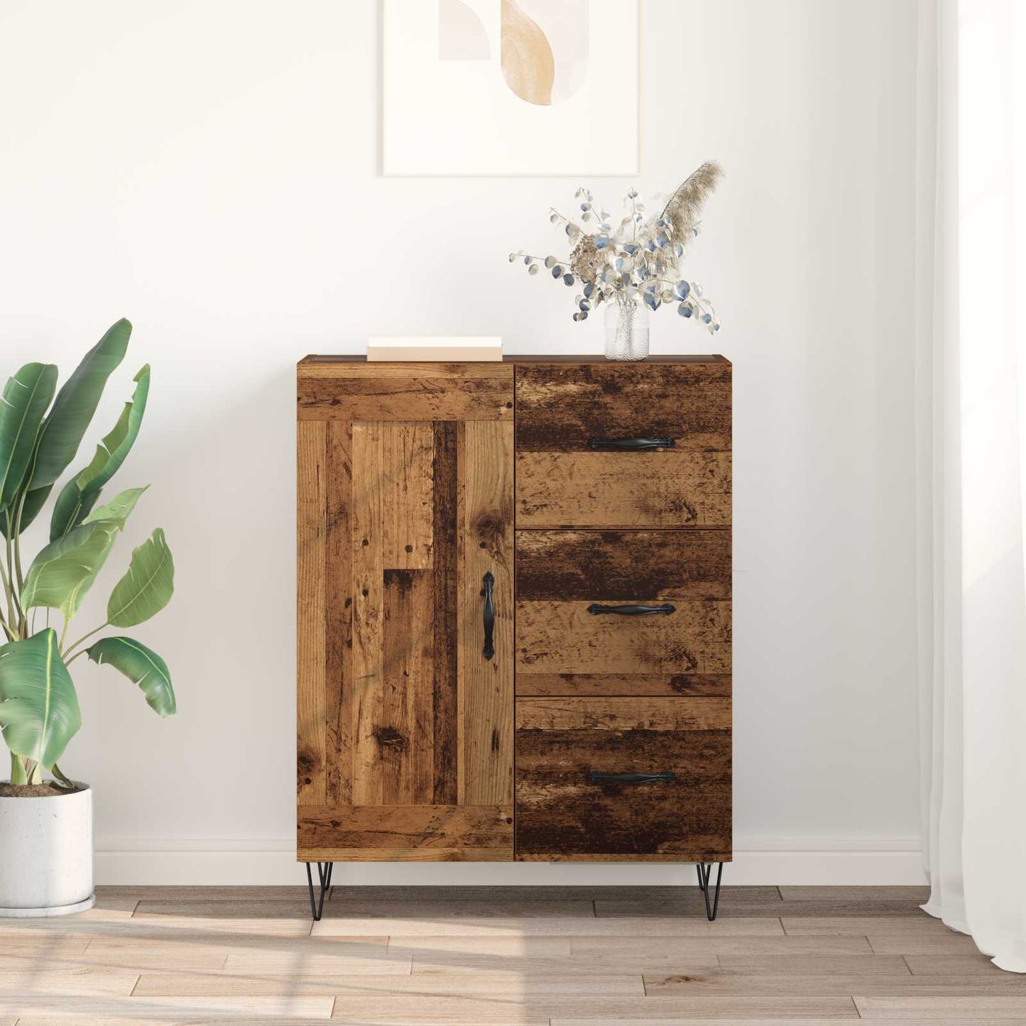 vidaXL Πλαϊνό γραφείο με συρτάρι Παλιό ξύλο 69,5 x 34 x 90 εκ.