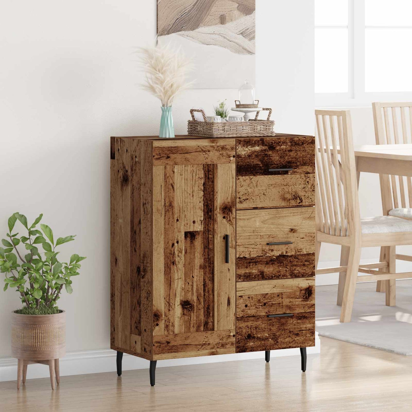 vidaXL Πλαϊνό γραφείο με συρτάρι Παλιό Ξύλο 69,5 x 34 x 90 εκ.