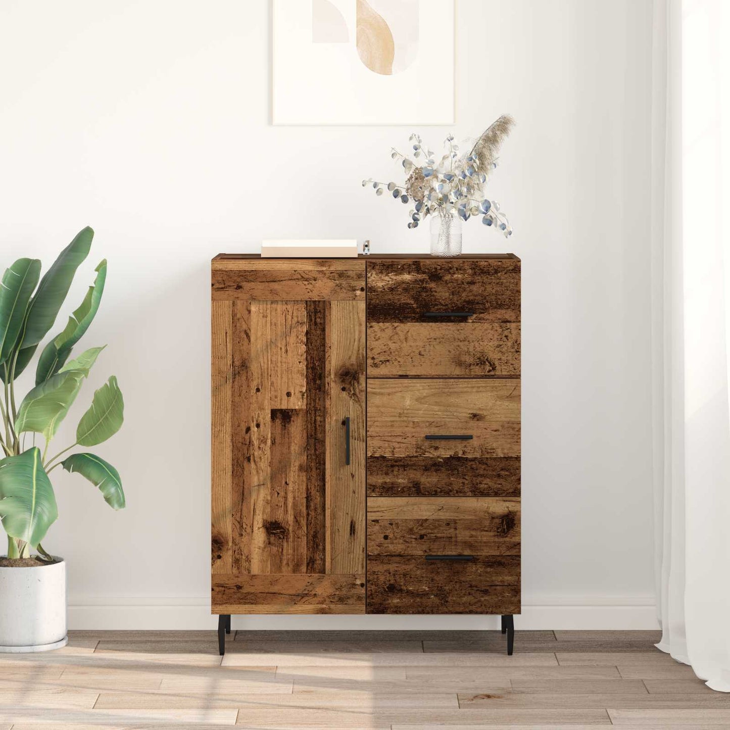 vidaXL Πλαϊνό γραφείο με συρτάρι Παλιό Ξύλο 69,5 x 34 x 90 εκ.
