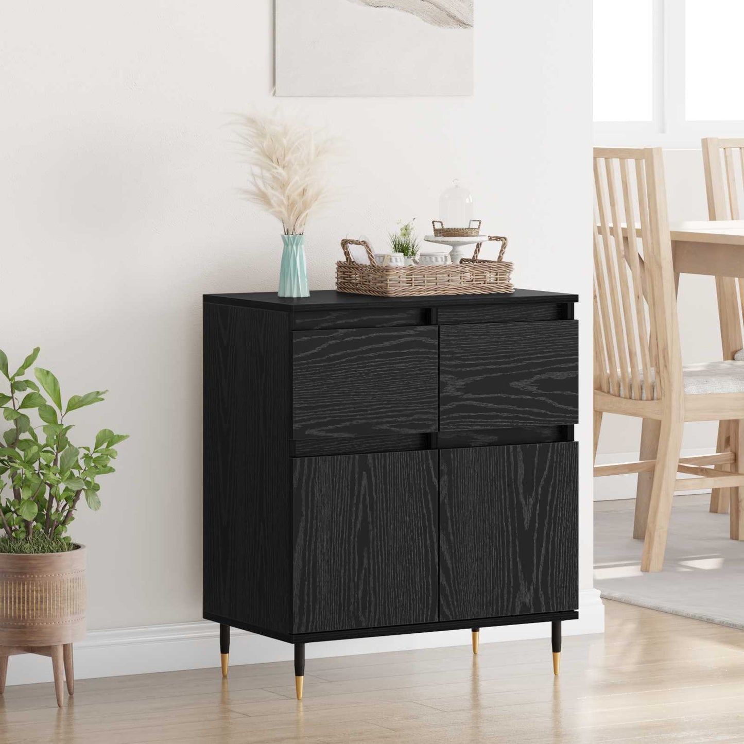vidaXL Πλαϊνό γραφείο με συρτάρι Μαύρη Οξυά 60 x 35 x 70 cm