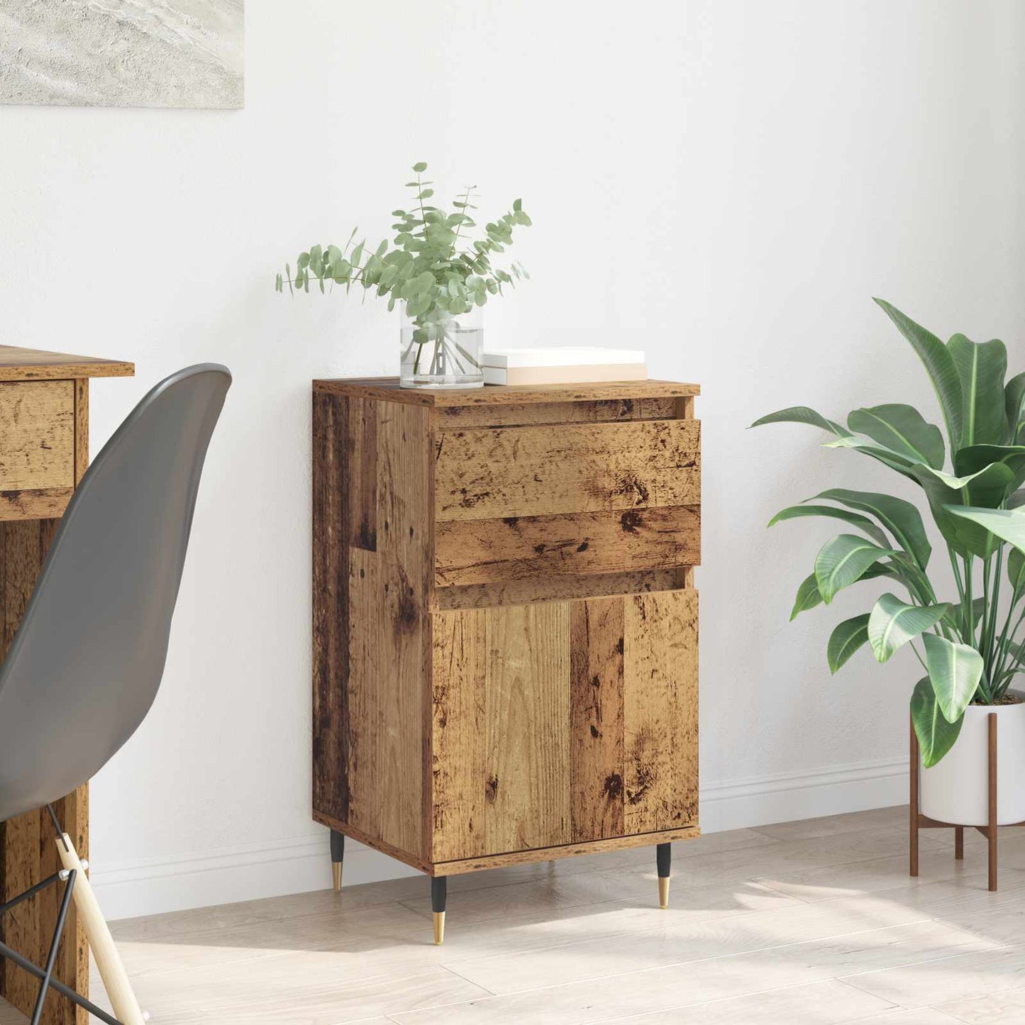 vidaXL Πλαϊνό γραφείο με συρτάρι Παλιό Ξύλο 40 x 35 x 70 εκ.
