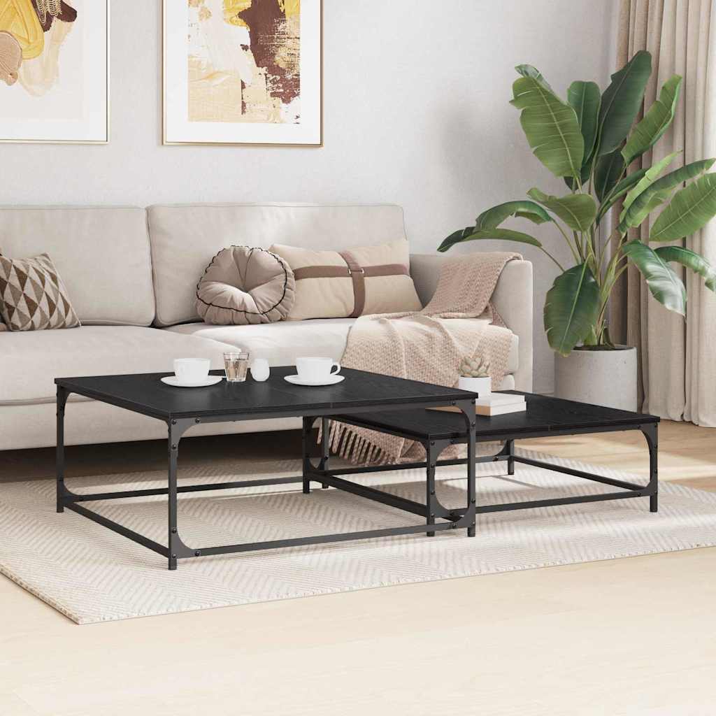 vidaXL Τραπεζάκι σαλονιού 2 pcs Μαύρη Οξυά Επεξεργασμένο ξύλο
