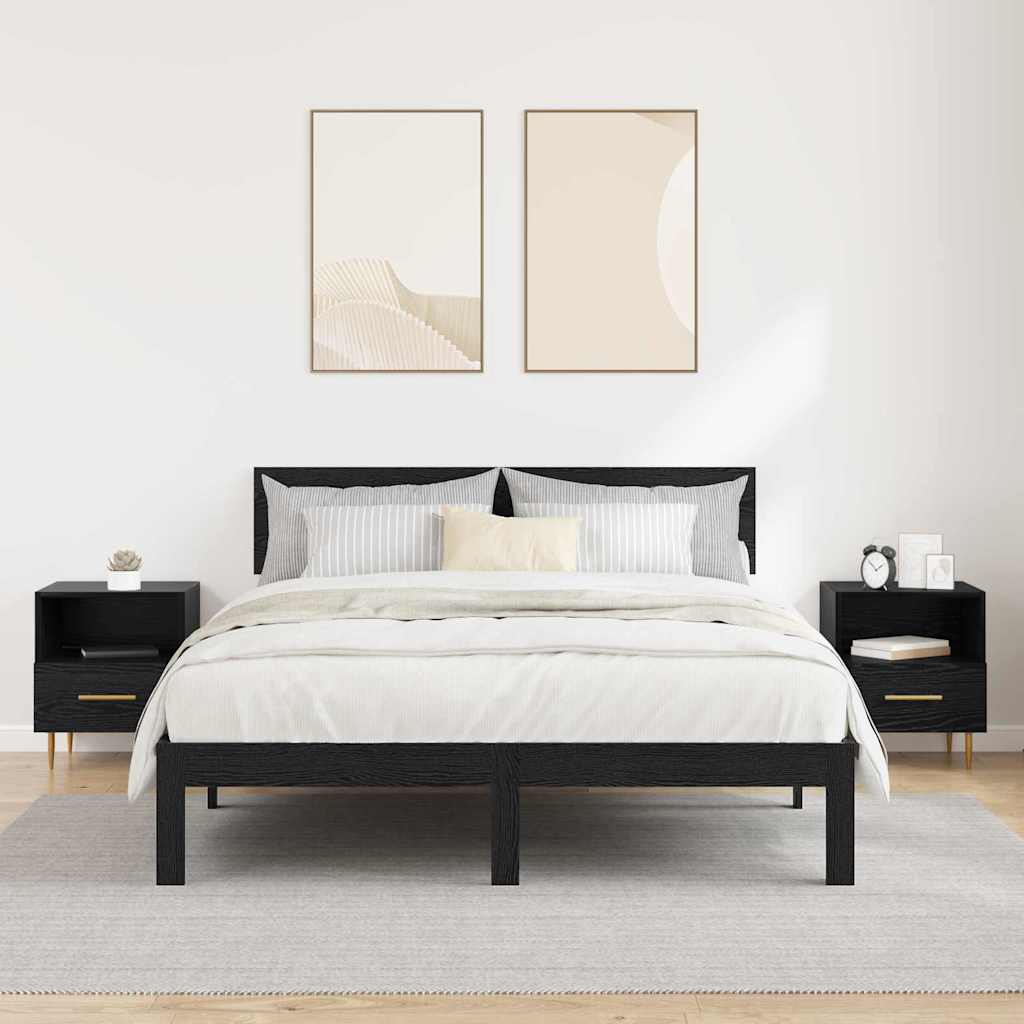vidaXL Κομοδίνο 2 τμχ. Μαύρο 40 x 35 x 47,5 εκ Επεξεργασμένο Ξύλο