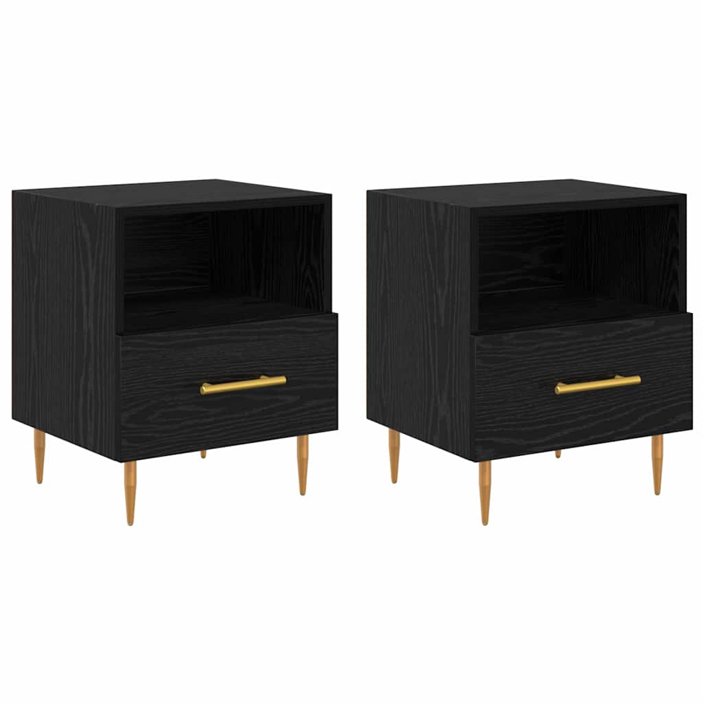 vidaXL Κομοδίνο 2 τμχ. Μαύρο 40 x 35 x 47,5 εκ Επεξεργασμένο Ξύλο