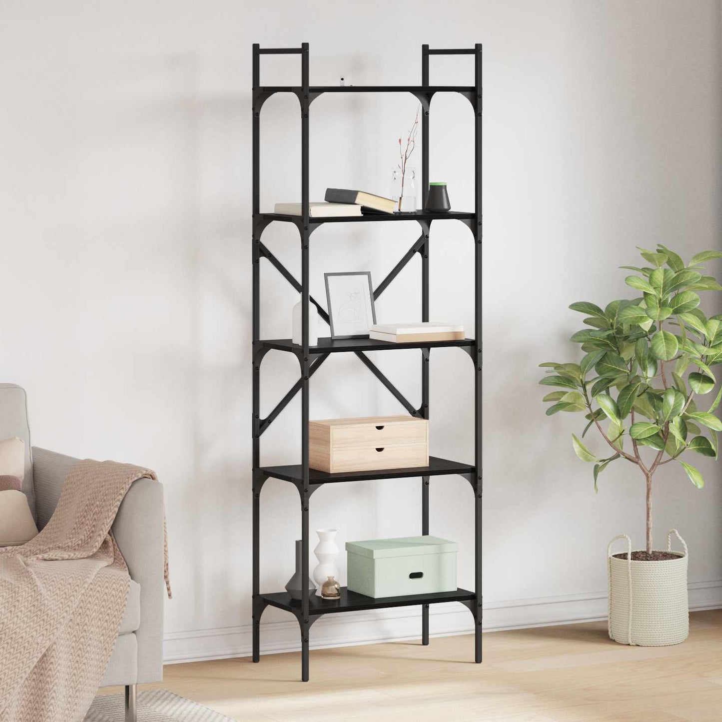 vidaXL Βιβλιοθήκη Μαύρη Οξυά 56 x 32 x 174 cm Επεξεργασμένο ξύλο