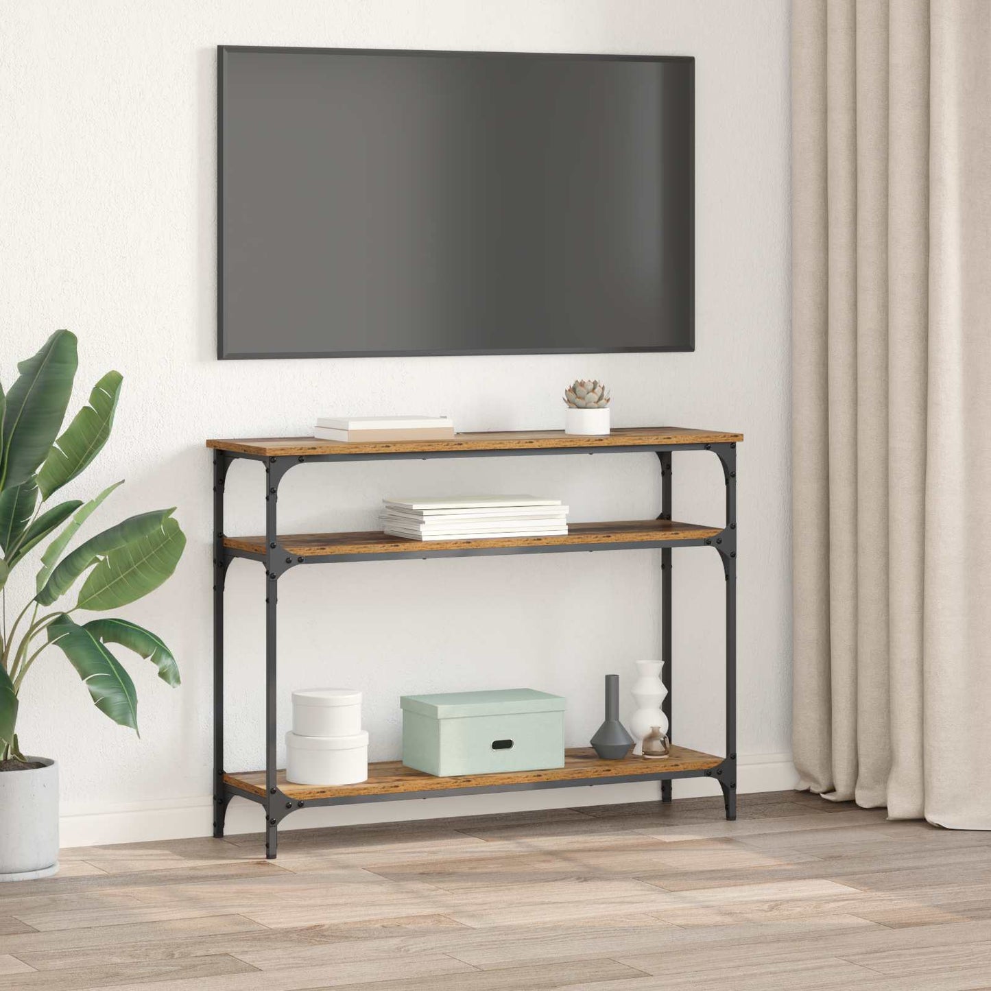 vidaXL Τραπέζι κονσόλας με ράφι Παλιό Ξύλο 100 x 29 x 75 εκ.