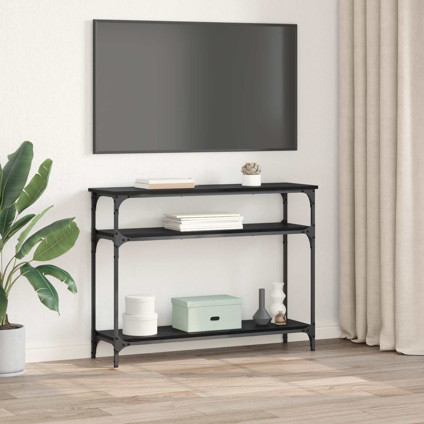 vidaXL Τραπέζι κονσόλας με ράφι Μαύρη Οξυά 100 x 29 x 75 εκ.