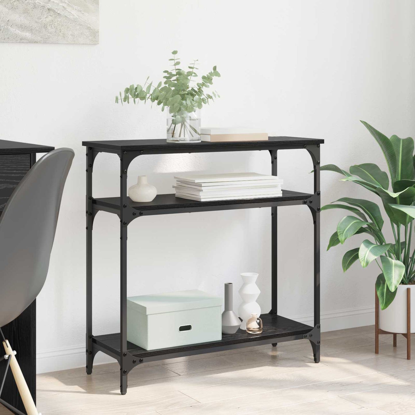 vidaXL Τραπέζι κονσόλας Μαύρη Οξυά 75 x 29 x 75 εκ Επεξεργασμένο ξύλο