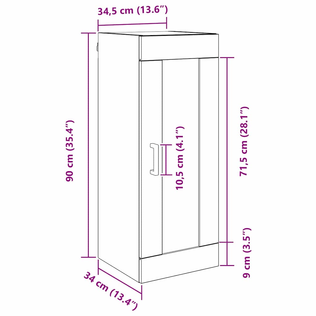 vidaXL Επιτοίχιο ντουλάπι Παλιό Ξύλο 34,5 x 34 x 90 εκ.