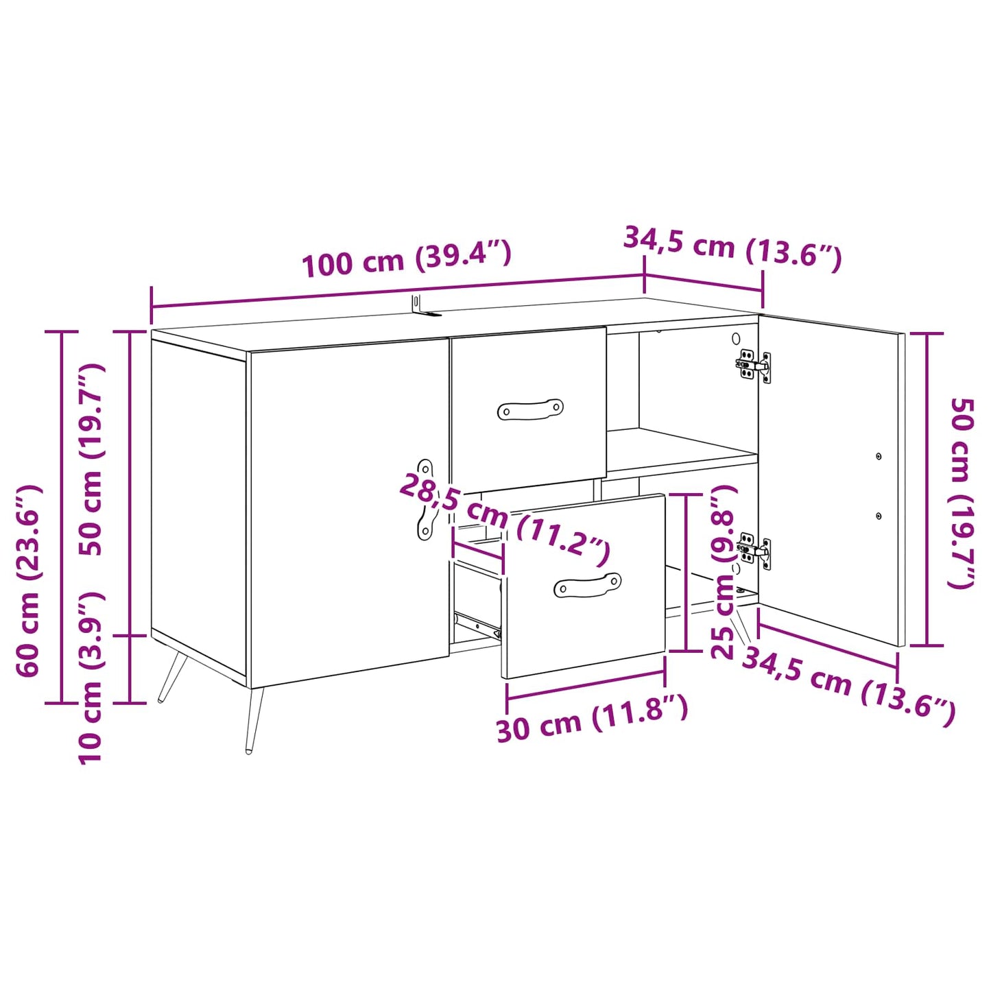 vidaXL Πλαϊνό γραφείο Artisan Oak 100 x 36 x 60 εκ. Επεξεργασμένο ξύλο