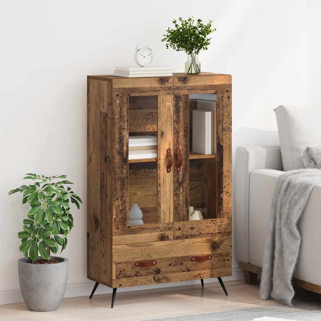 vidaXL Highboard Παλιό Ξύλο 69,5 x 31 x 115 εκ. Σύνθετο Ξύλο και Γυαλί