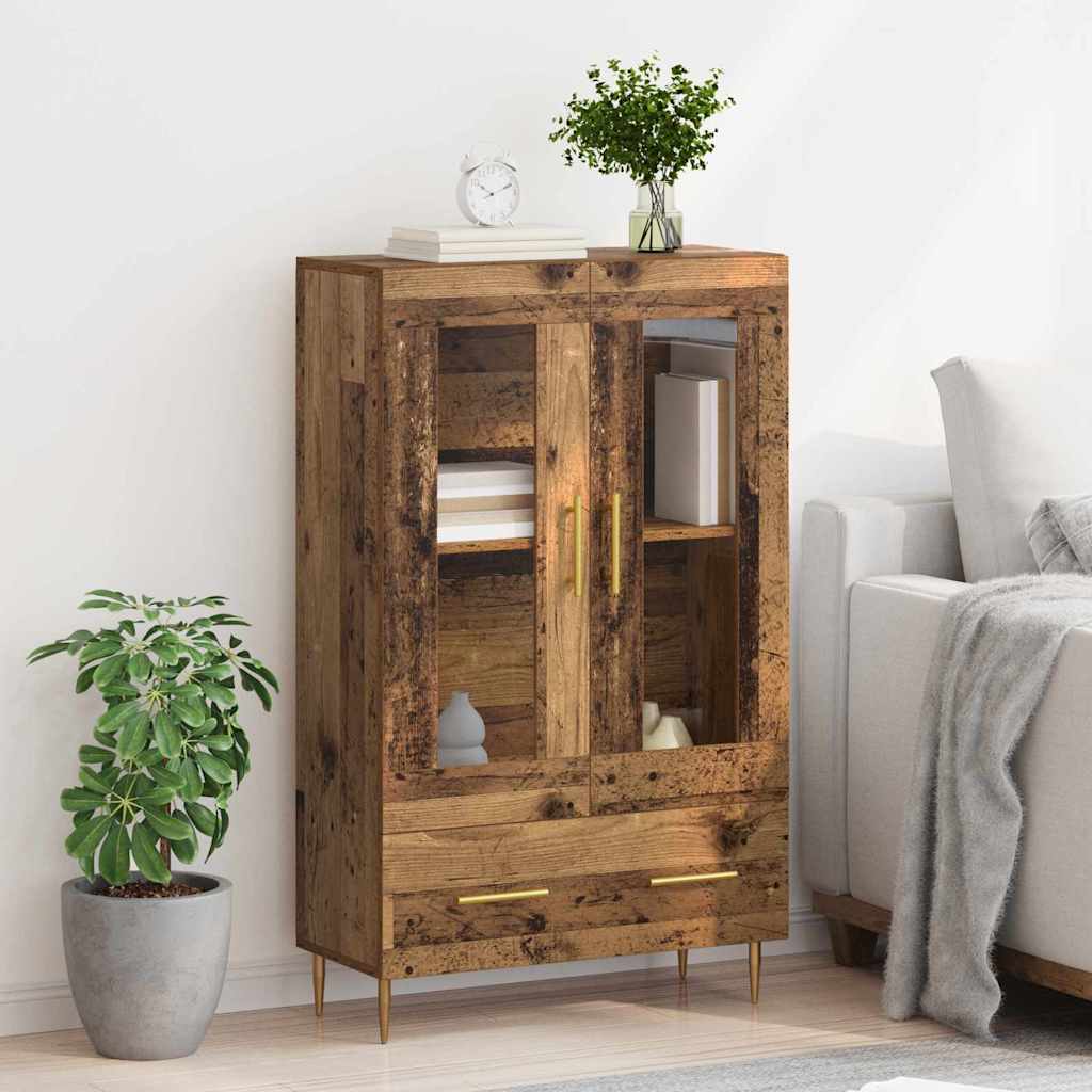 vidaXL Highboard Παλιό Ξύλο 69,5 x 31 x 115 εκ. Σύνθετο Ξύλο και Γυαλί