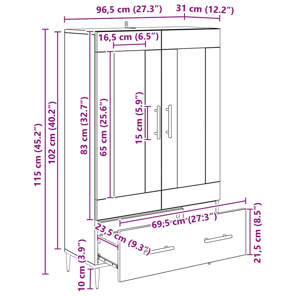 vidaXL Highboard με συρτάρι Artisan Oak 69,5 x 31 x 115 εκ.