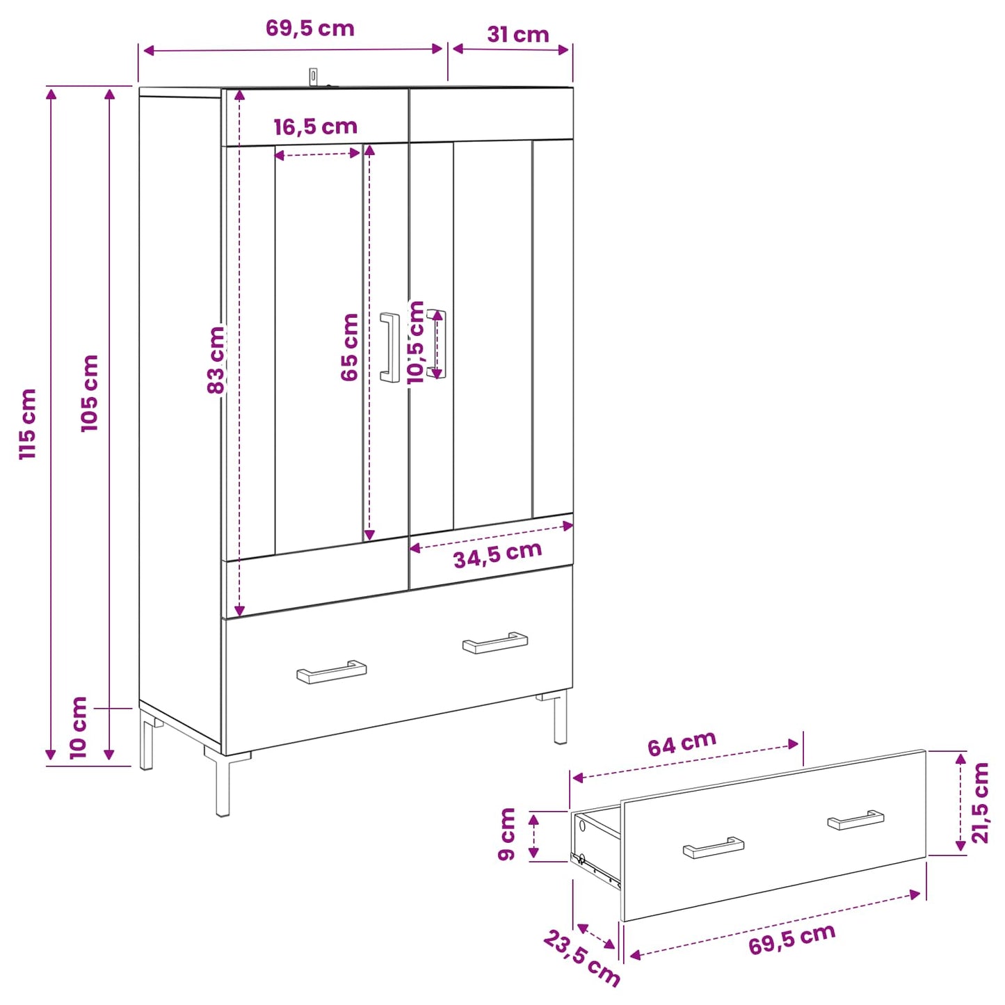 vidaXL Highboard Παλιό Ξύλο 69,5 x 31 x 115 εκ. Επεξεργασμένο ξύλο
