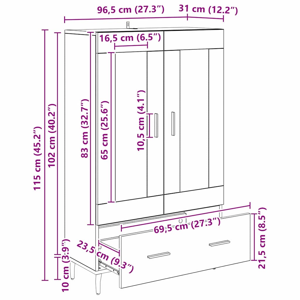 vidaXL Highboard Artisan Oak 69,5 x 31 x 115 εκ. Επεξεργασμένο ξύλο