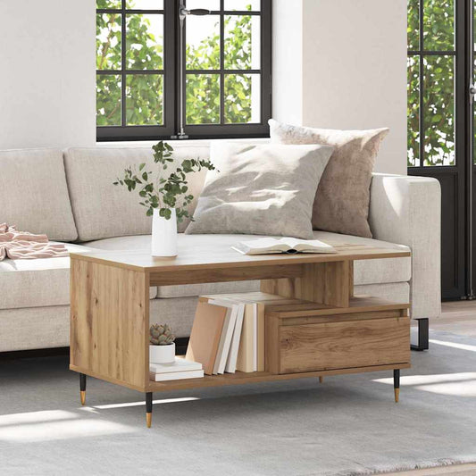 vidaXL Τραπεζάκι σαλονιού με συρτάρι Artisan Oak 90 x 49 x 45 εκ