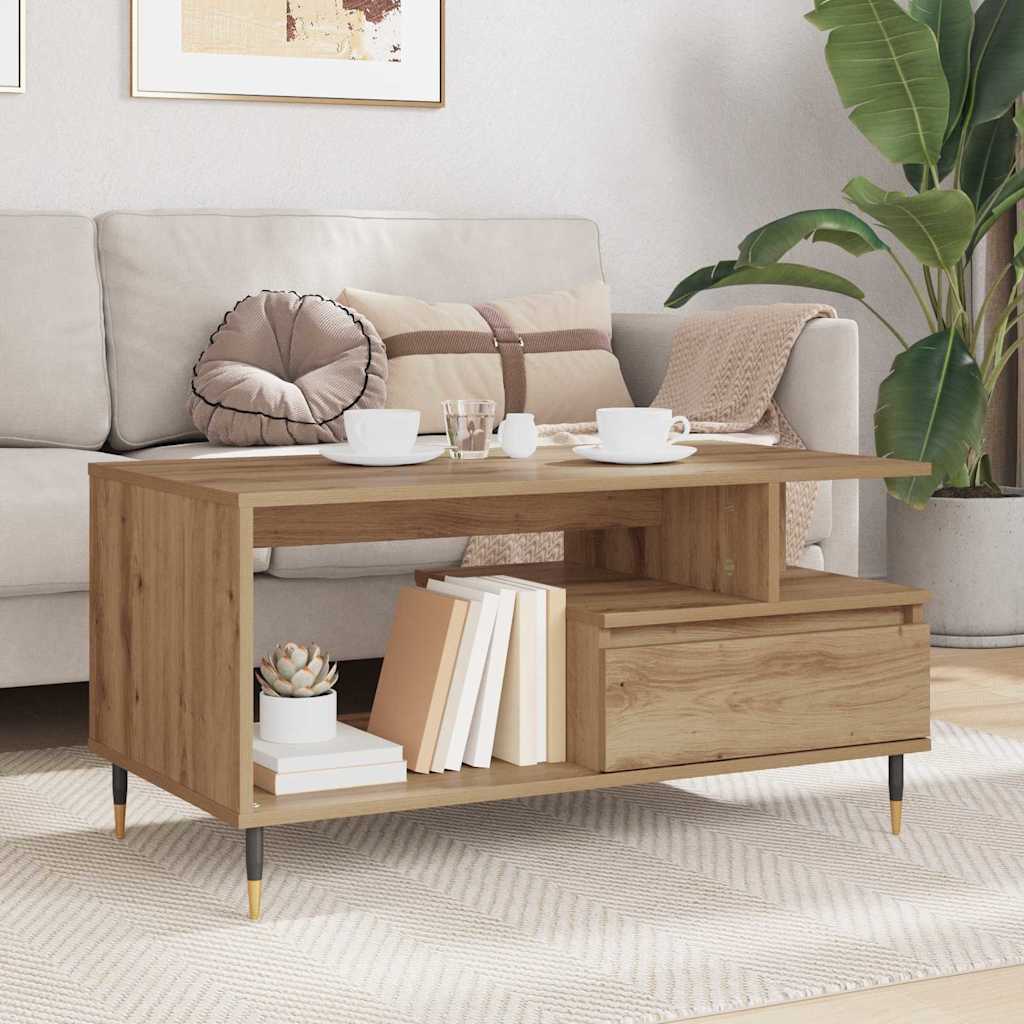 vidaXL Τραπεζάκι σαλονιού με συρτάρι Artisan Oak 90 x 49 x 45 εκ