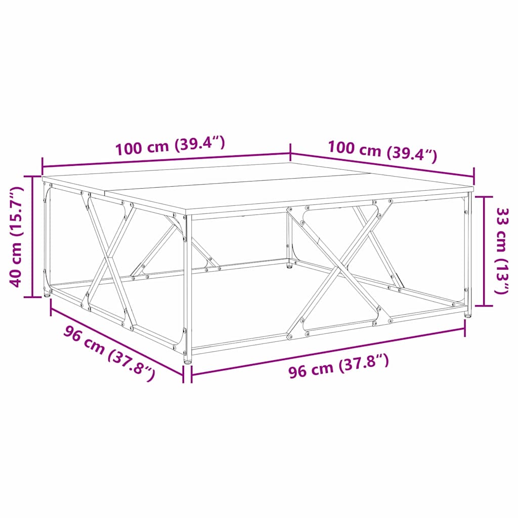 vidaXL Τραπεζάκι σαλονιού Μαύρη δρυς 100 x 100 x 40 cm
