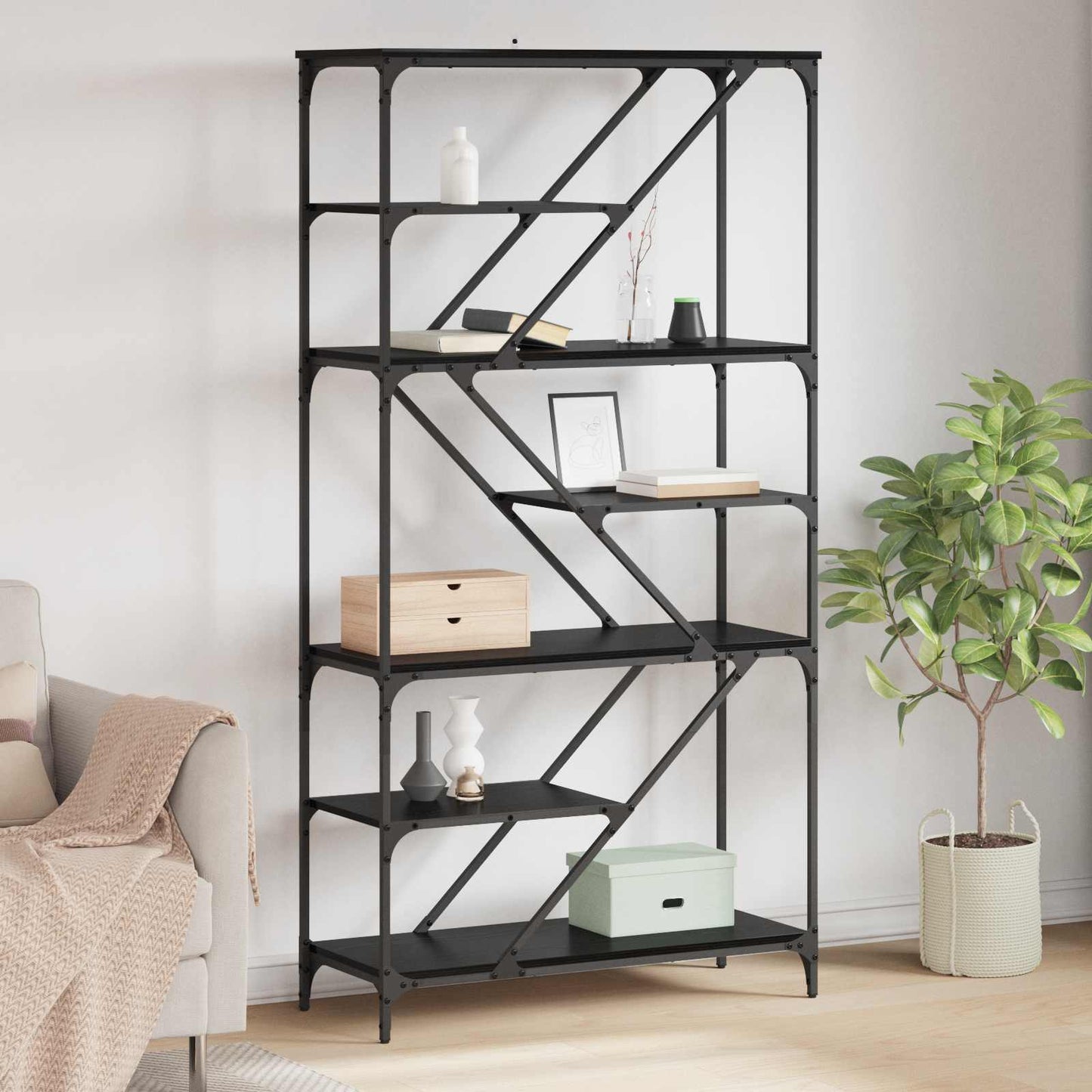 vidaXL Ράφι Βιβλίων Μαύρη Οξυά 91 x 36 x 176 εκ Επεξεργασμένο ξύλο
