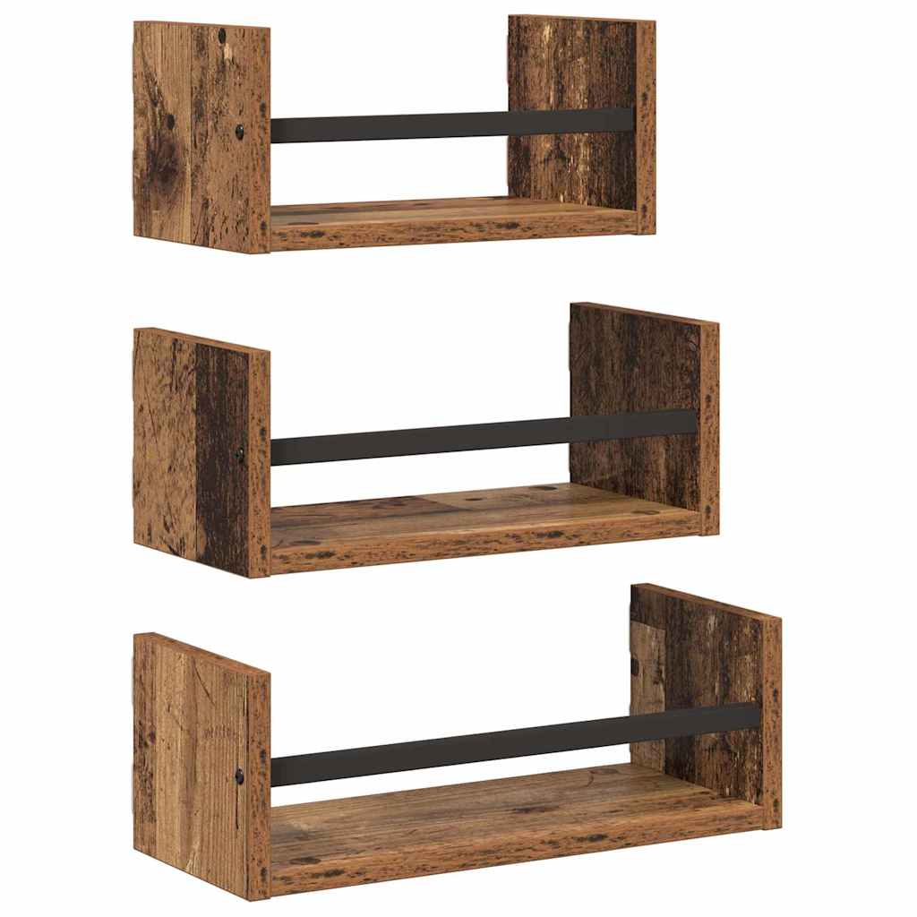 vidaXL Σετ ραφιών τοίχου με ράφι 3 pcs Παλιό Ξύλο 40x16x14εκ.