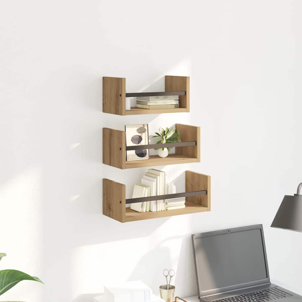 vidaXL Σετ ραφιών τοίχου με ράφι 3 pcs Artisan Oak 40x16x14εκ.