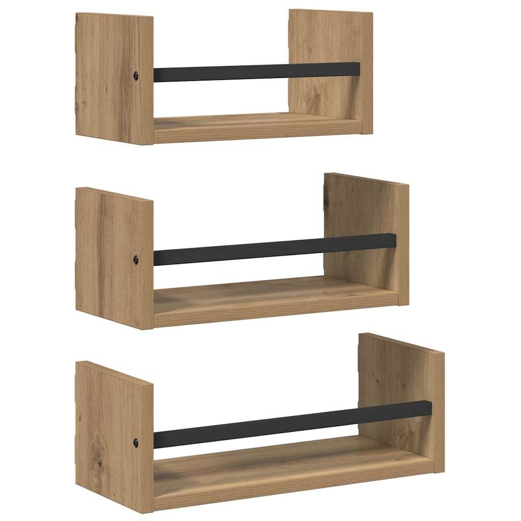 vidaXL Σετ ραφιών τοίχου με ράφι 3 pcs Artisan Oak 40x16x14εκ.
