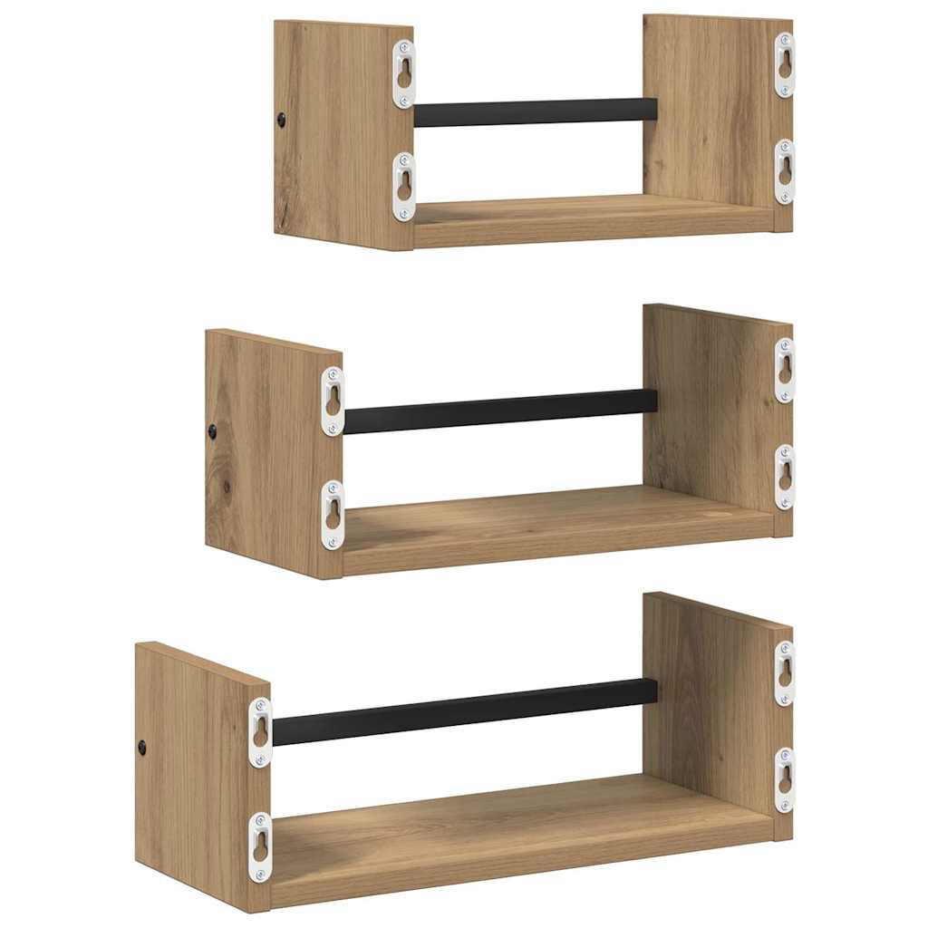 vidaXL Σετ ραφιών τοίχου με ράφι 3 pcs Artisan Oak 40x16x14εκ.