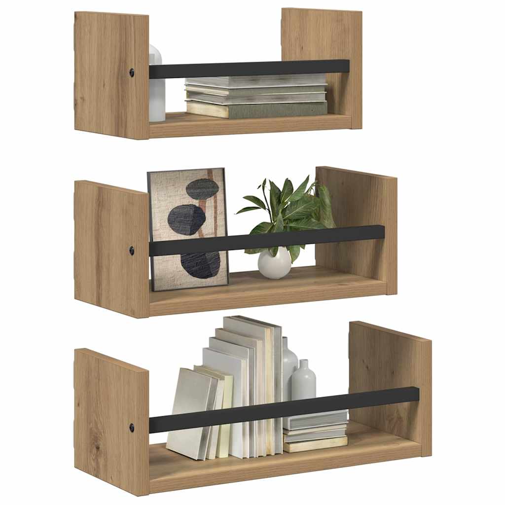 vidaXL Σετ ραφιών τοίχου με ράφι 3 pcs Artisan Oak 40x16x14εκ.