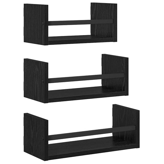vidaXL Σετ ραφιών τοίχου με ράφι 3 pcs Μαύρη Οξυά 40x16x14εκ.