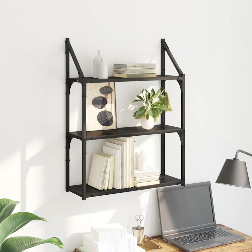 vidaXL Ράφι Τοίχου Μαύρη Οξυά 60 x 21 x 78,5 cm Επεξεργασμένο ξύλο